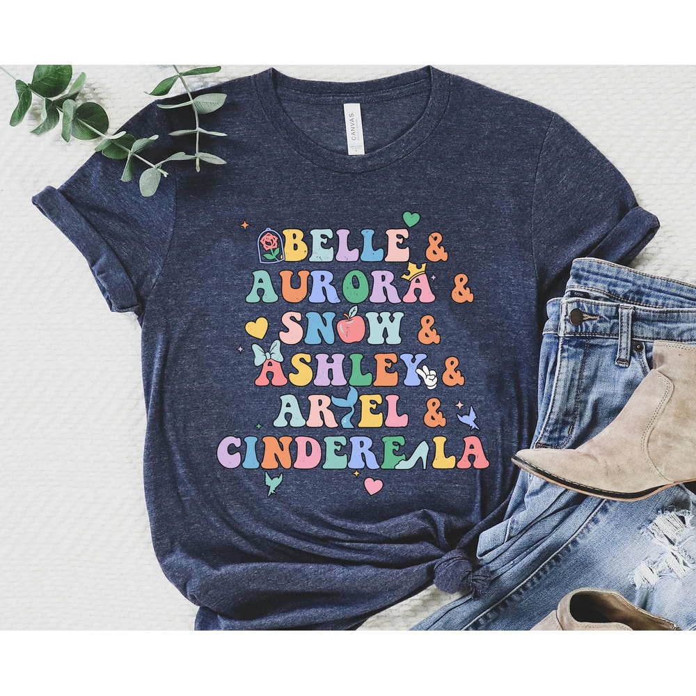 Custom Kid Name Disney Princess Belle Aurora Snow Cinderella Ariel Shirt Disney Birthday T-shirt Walt Disney World Disney Girl Trip - 2.jpg