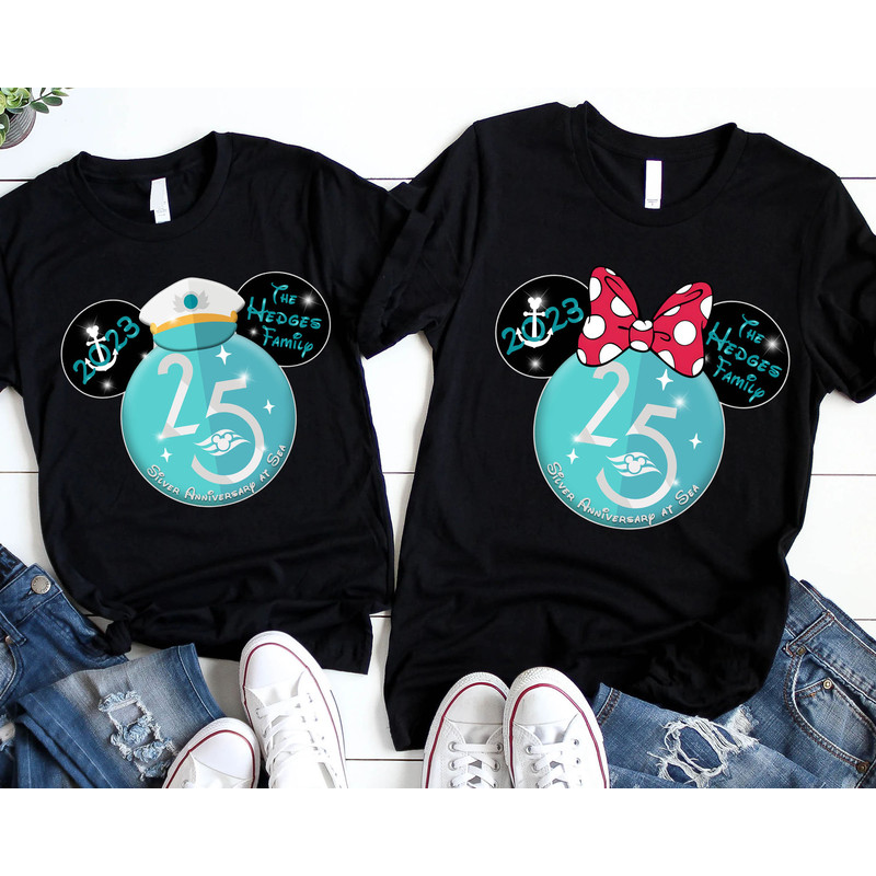 Custom Mickey and Minnie Family Disney Cruise Line Shirt 25th Silver Anniversary At Sea Disney Family Matching Disneyland 2023 Trip - 1.jpg