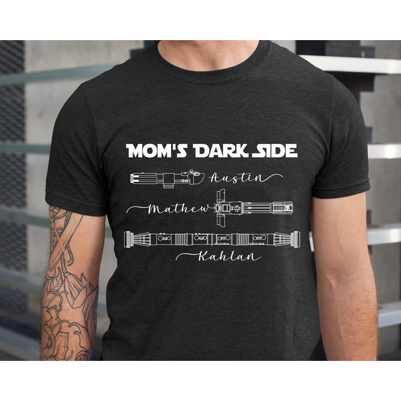 Custom Mom Star Wars Lightsaber With Kids Name Shirt Star Wars Mom's Dark Side Shirt Personalized Shirt Galaxy's Edge Gift For Mom - 3.jpg