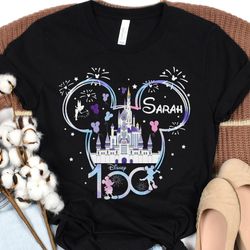 custom name disney100 mickey mouse head t-shirt