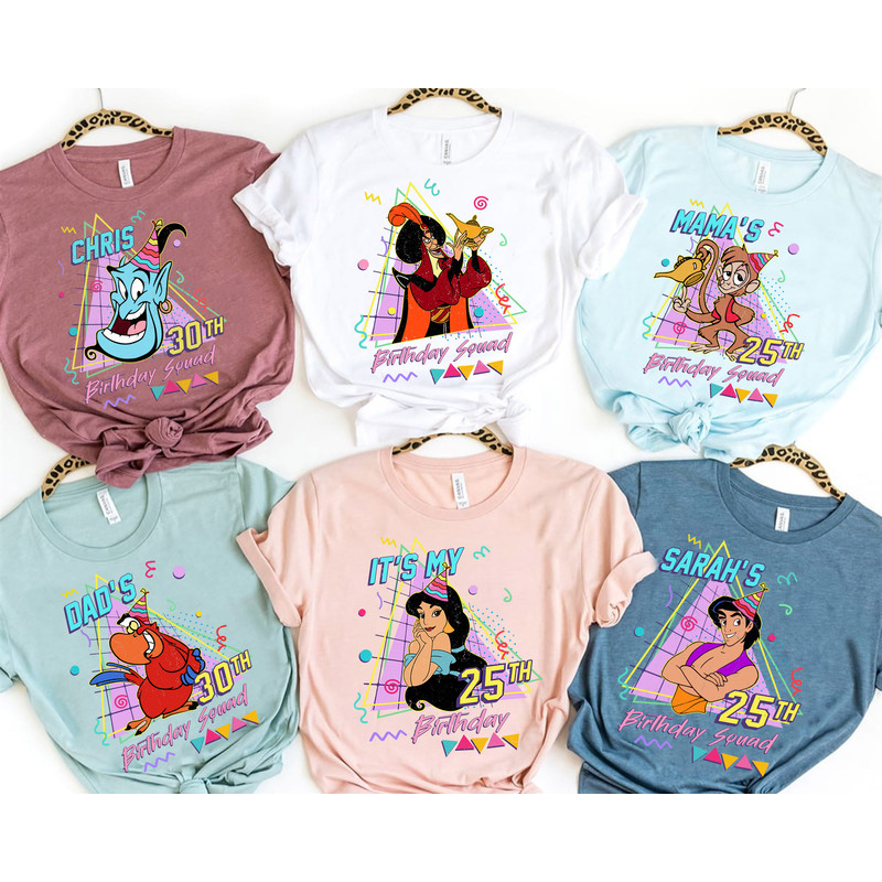 Custom Retro 90s Disney Aladdin Birthday Party Shirt  Jasmine Princess Genie Jafar Personalized Disney Birthday Tee  Birthday Boy Girl - 1.jpg