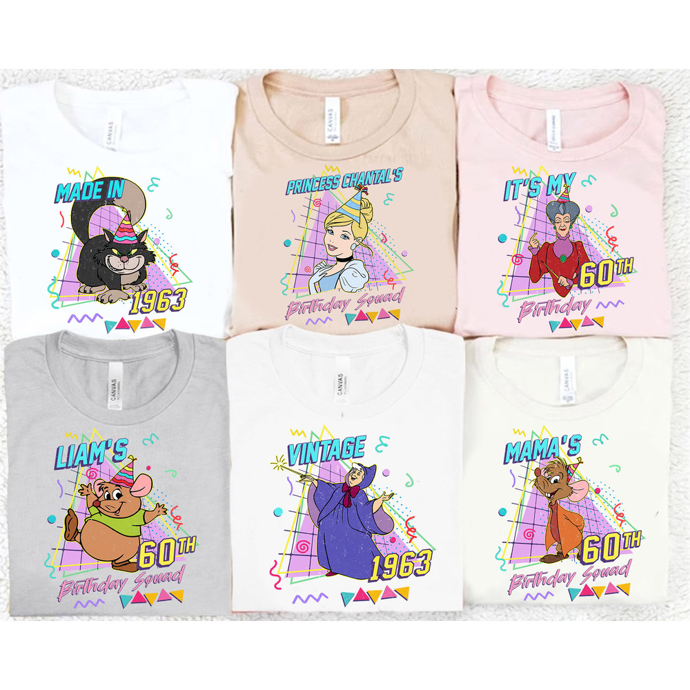 Custom Retro 90s Disney Cinderella Birthday Party Shirt  Lady Tremaine Fairy Godmother Personalized Disney Birthday Tee Birthday Boy Girl - 1.jpg