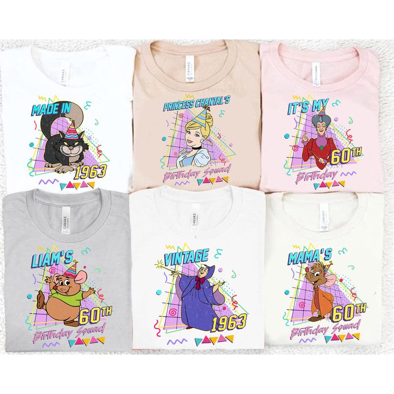 Custom Retro 90s Disney Cinderella Birthday Party Shirt  Lady Tremaine Fairy Godmother Personalized Disney Birthday Tee Birthday Boy Girl - 1.jpg