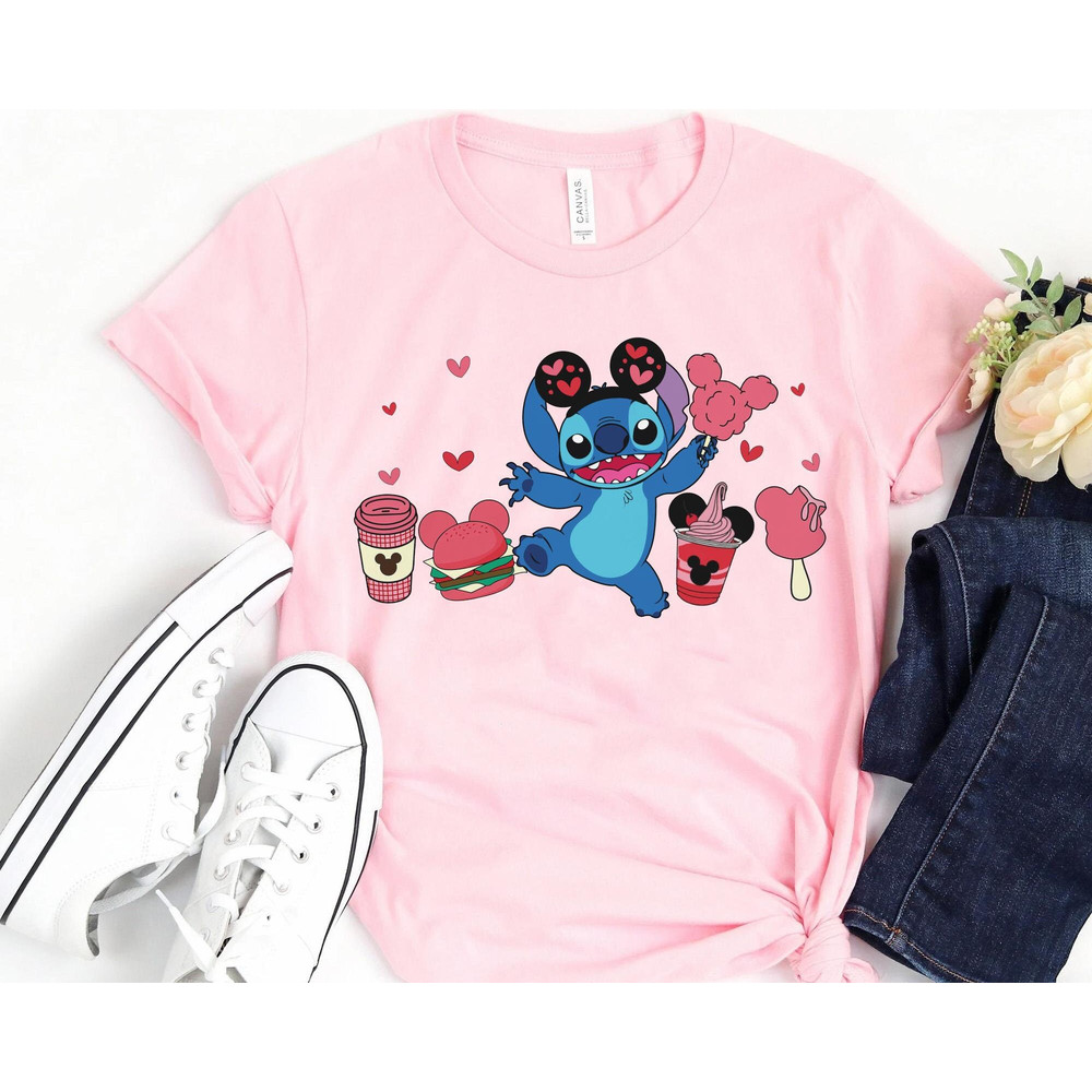 Cute Stitch with Snacks Valentine Shirt Lilo and Stitch T-shirt Disney Valentine's Day Tee Disneyland Couple Matching Trip - 1.jpg