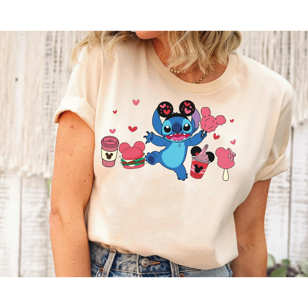 Cute Stitch with Snacks Valentine Shirt Lilo and Stitch T-shirt Disney Valentine's Day Tee Disneyland Couple Matching Trip - 2.jpg