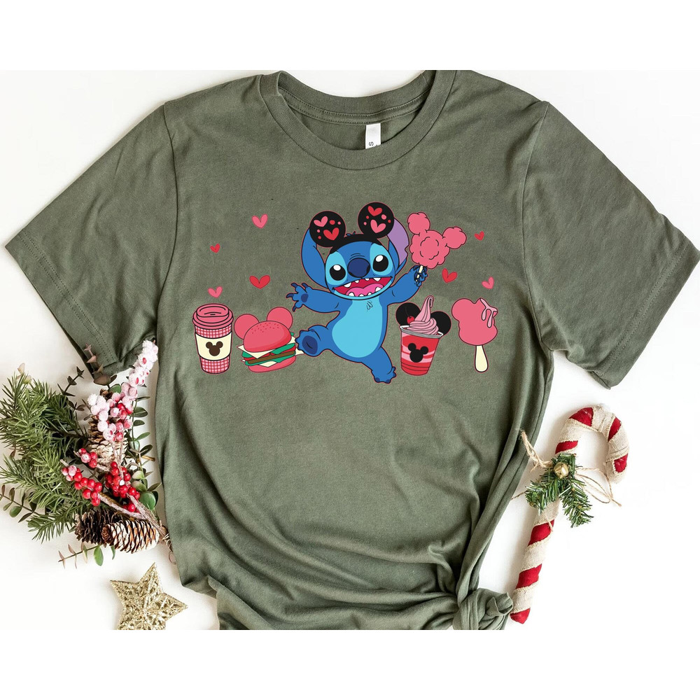 Cute Stitch with Snacks Valentine Shirt Lilo and Stitch T-shirt Disney Valentine's Day Tee Disneyland Couple Matching Trip - 3.jpg