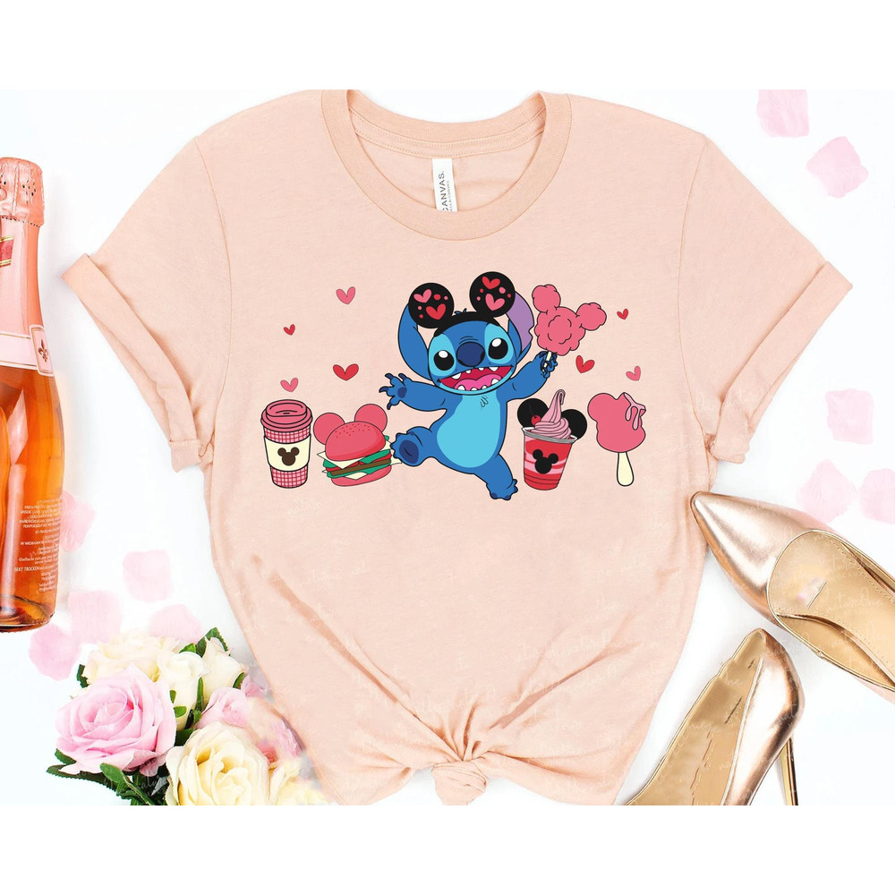 Cute Stitch with Snacks Valentine Shirt Lilo and Stitch T-shirt Disney Valentine's Day Tee Disneyland Couple Matching Trip - 4.jpg