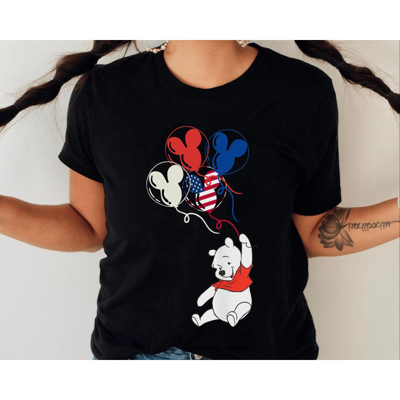 Disney 4Th July Winnie The Pooh With USA Mickey Balloon Shirt Disney Independence Day Tee Walt Disney World Disneyland Family Trip - 2.jpg