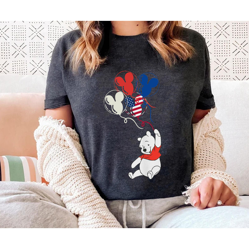 Disney 4Th July Winnie The Pooh With USA Mickey Balloon Shirt Disney Independence Day Tee Walt Disney World Disneyland Family Trip - 3.jpg