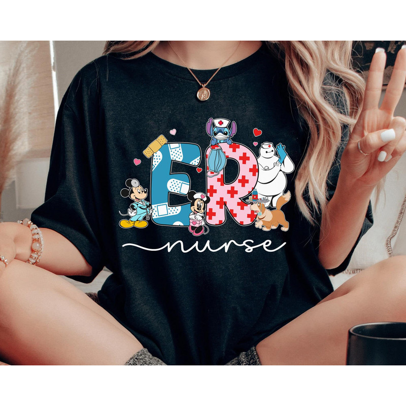 Disney Characters Er Nurse Shirt Mickey Minnie Nana Dog Baymax Nurse Tee Disney Gift For Nurse Nurse's Day 2023 T-shirt Nurse Life - 2.jpg
