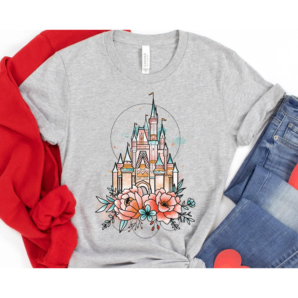 Disney Cinderella Castle Floral Watercolor Shirt Disney Castle T-shirt Walt Disney World Tee Magic Kingdom Disneyland Trip Outfits - 4.jpg