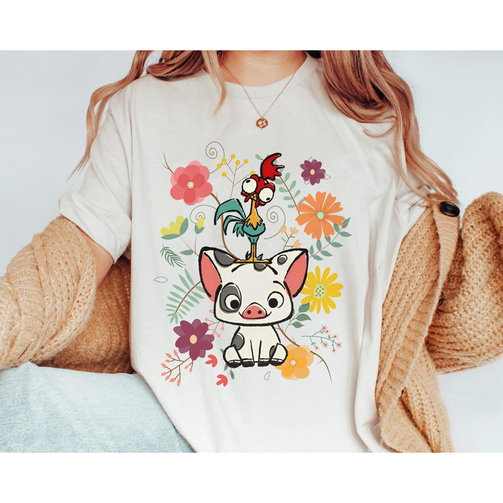Disney Moana 70s Style Floral Pua And Hei Hei Shirt  Disney Moana Movie T-shirt  Disney Birthday  Walt Disney World  Disneyland Trip - 1.jpg