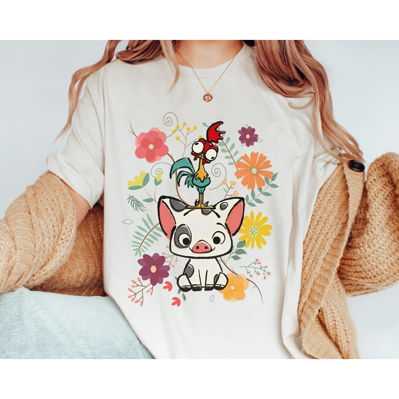 Disney Moana 70s Style Floral Pua And Hei Hei Shirt  Disney Moana Movie T-shirt  Disney Birthday  Walt Disney World  Disneyland Trip - 1.jpg