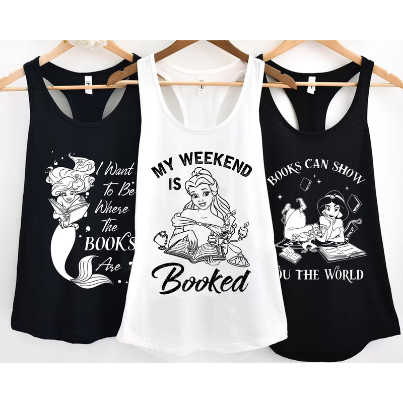 Disney Princess Belle Jasmine Ariel Bookish Tank Top Book Lover Shirt Walt Disney World Disneyland Trip Outfits Disney Birthday - 1.jpg