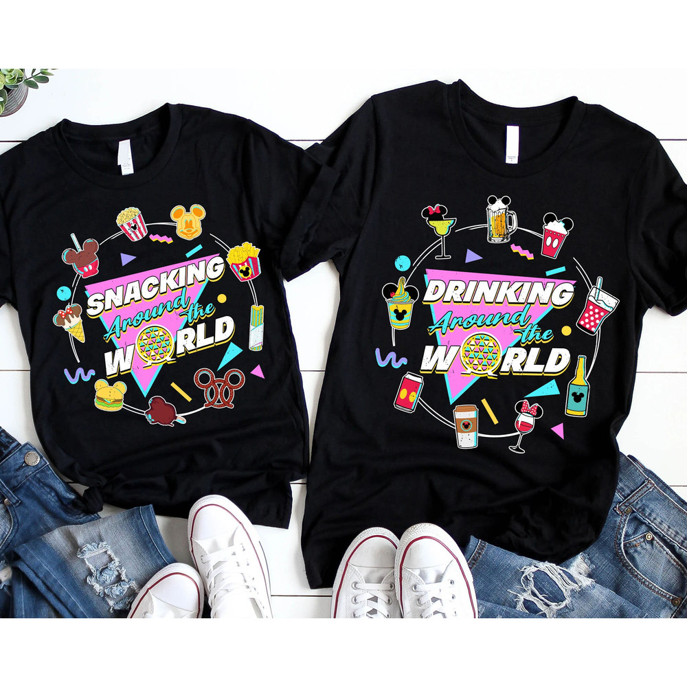 Disney Snack Around The World Drinking Around The World Shirt  Retro 90s Disney Epcot Matching T-shirt  Walt Disney World Trip Outfits - 1.jpg