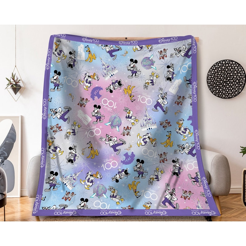 Disney100 Mickey and Friends Disney 100 Years of Wonder Fleece Blanket, Disney World Bedding Decor, Disneyland 100th Anniversary - 1.jpg