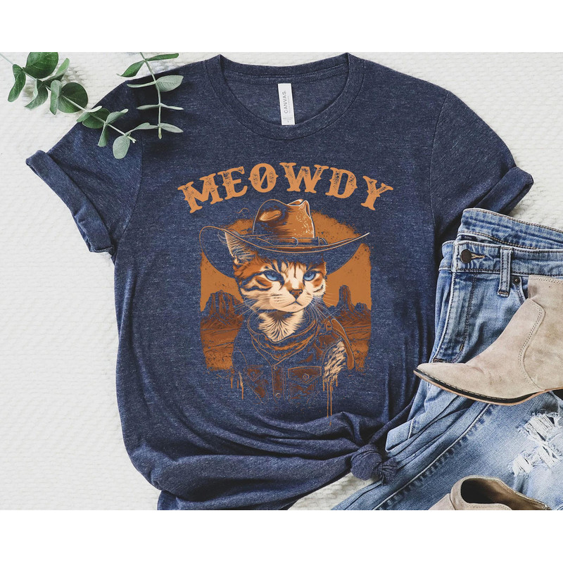 Funny Cat And Howdy Meowdy Shirt Cowboy Western T-shirt Western American Rodeo Shirt Southern Howdy Sweatshirt Western Graphic Tee - 2.jpg