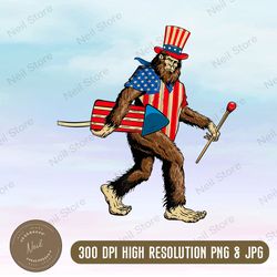 bigfoot fireworks 4th of july sasquatch american flag men png, png high quality, png, digital download
