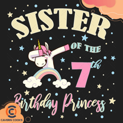 sister of the 7th birthday princess svg, birthday