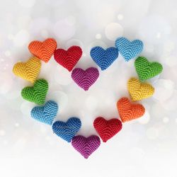 Small crocheted hearts, Rainbow hearts, Red hearts, Pink hearts, Handmade soft Valentine hearts, Photo props.
