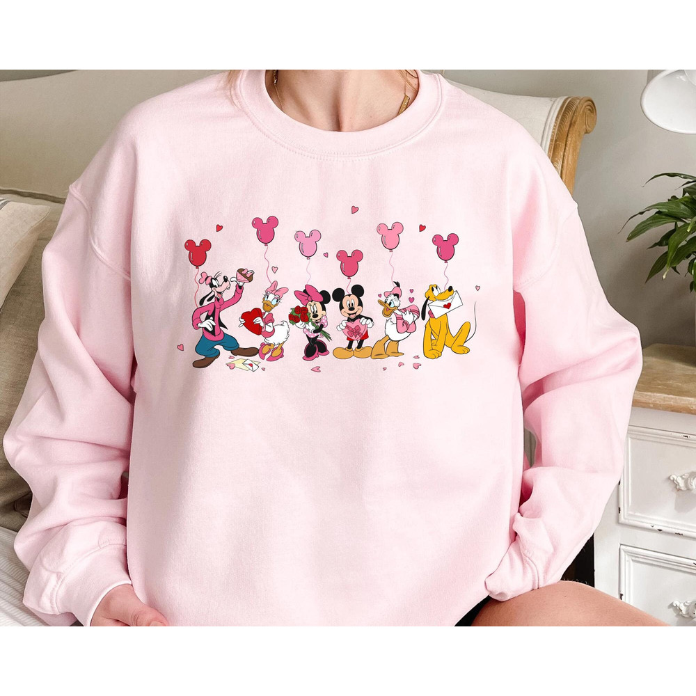 Mickey and Friends Valentine Balloon Sweatshirt Disney Valentine's Day Tee Disneyland Couple Matching Trip Gift for Him Her - 1.jpg