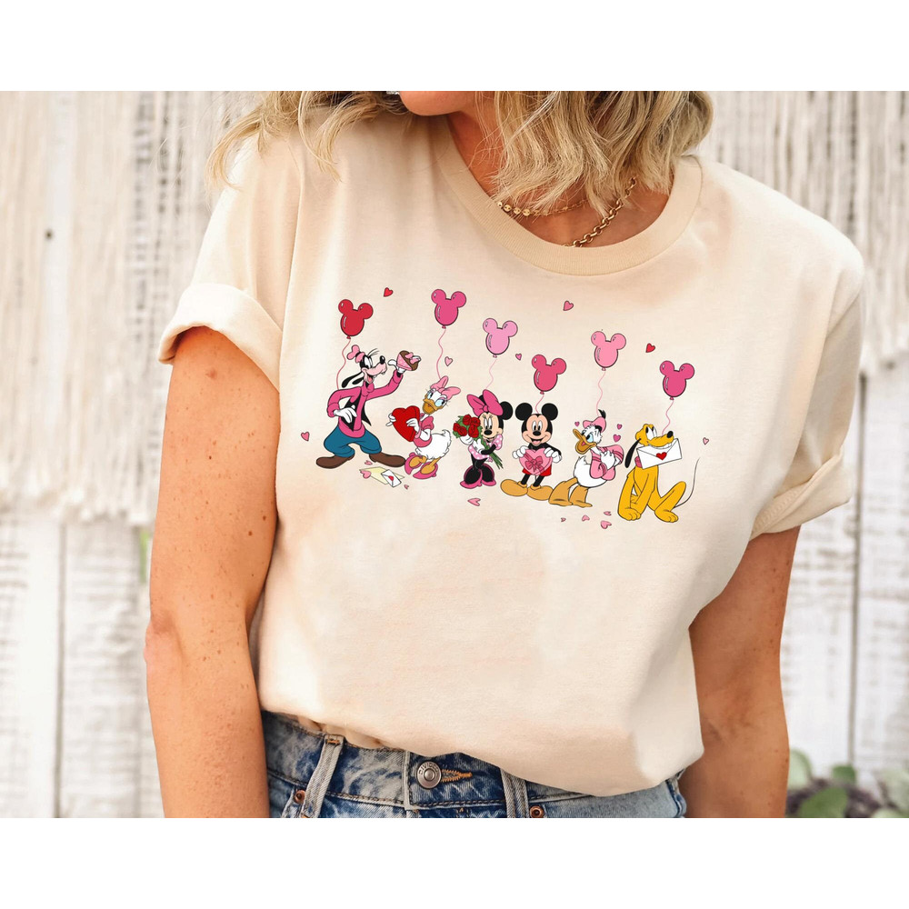 Mickey and Friends Valentine Balloon Sweatshirt Disney Valentine's Day Tee Disneyland Couple Matching Trip Gift for Him Her - 3.jpg