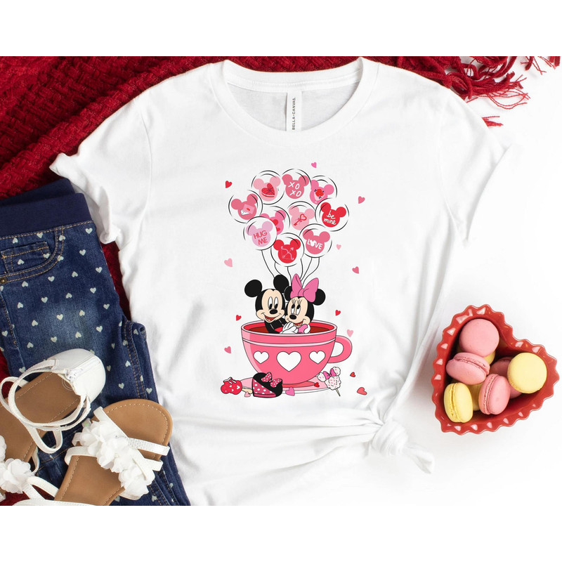 Mickey and Minnie Mouse Valentine Balloon Tea Cup Shirt  Disney Valentine's Day T-shirt  Disneyland Couple Matching  Magic Kingdom Trip - 1.jpg
