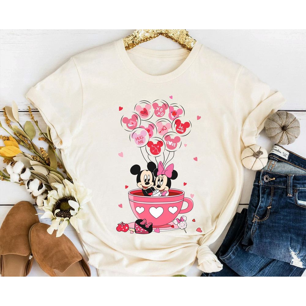 Mickey and Minnie Mouse Valentine Balloon Tea Cup Shirt  Disney Valentine's Day T-shirt  Disneyland Couple Matching  Magic Kingdom Trip - 4.jpg