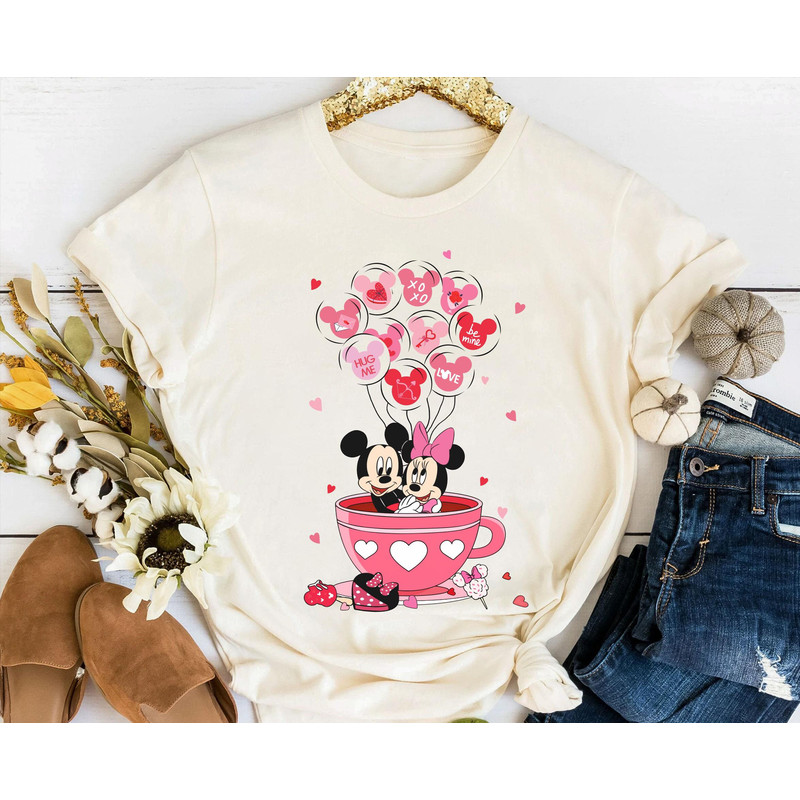 Mickey and Minnie Mouse Valentine Balloon Tea Cup Shirt  Disney Valentine's Day T-shirt  Disneyland Couple Matching  Magic Kingdom Trip - 4.jpg