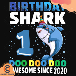 birthday shark 1 doo doo doo awesome since 2020 sv