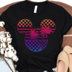 mickey mouse head checkerboard palm tree shir