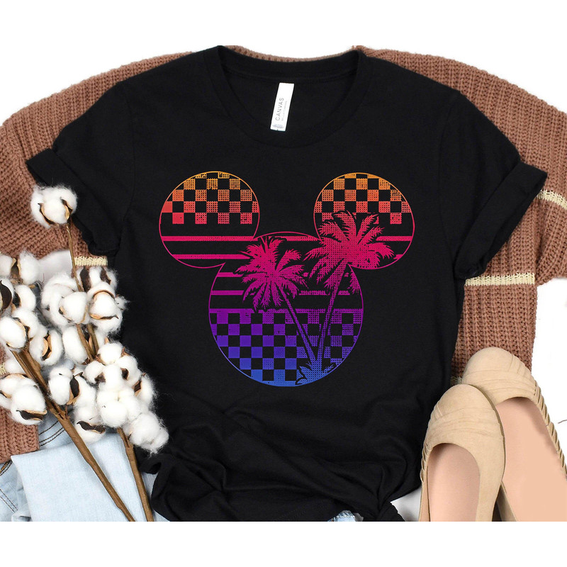 Mickey Mouse Head Checkerboard Palm Tree Shirt Disney Summer 2023 T-shirt Walt Disney World Shirt Disneyland Family Trip - 1.jpg
