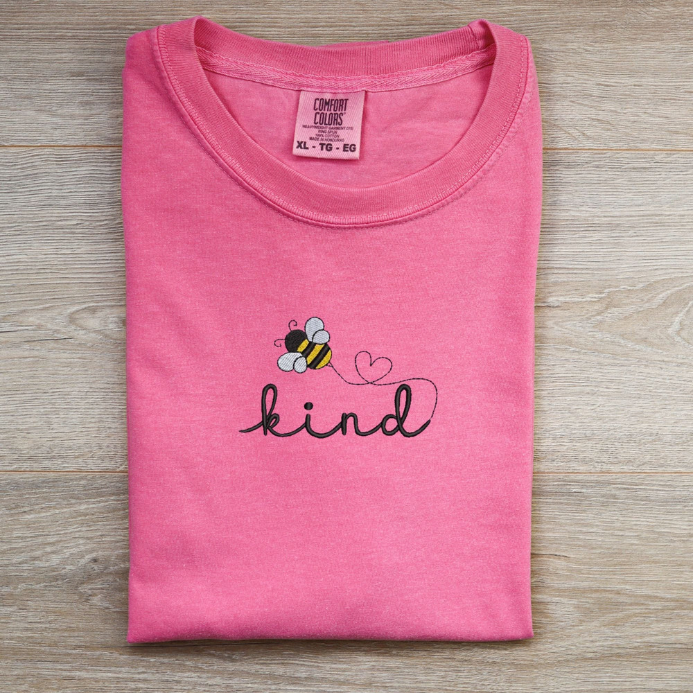 Bee kind embroidered shirt, comfort colors embroidered t-shirt, embroidered t-shirt, bee embroidery, bee tee, bee shirt, be kind shirt - 1.jpg