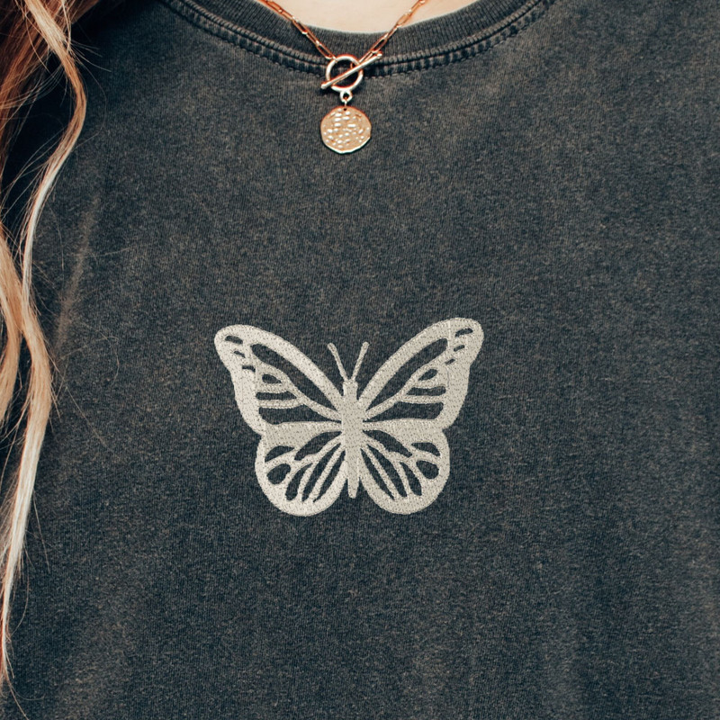 Butterfly Embroidered T-Shirt, Embroidered Shirt, Comfort Colors Shirt, Embroidery, Gift for Her, Womens Shirt - 2.jpg