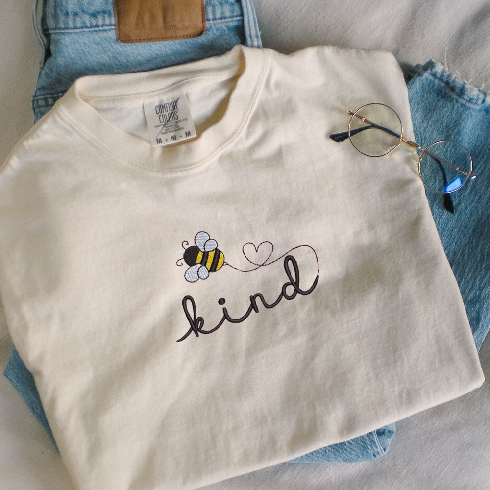 Bee kind embroidered shirt, comfort colors embroidered t-shirt, embroidered t-shirt, bee embroidery, bee tee, bee shirt, be kind shirt - 2.jpg