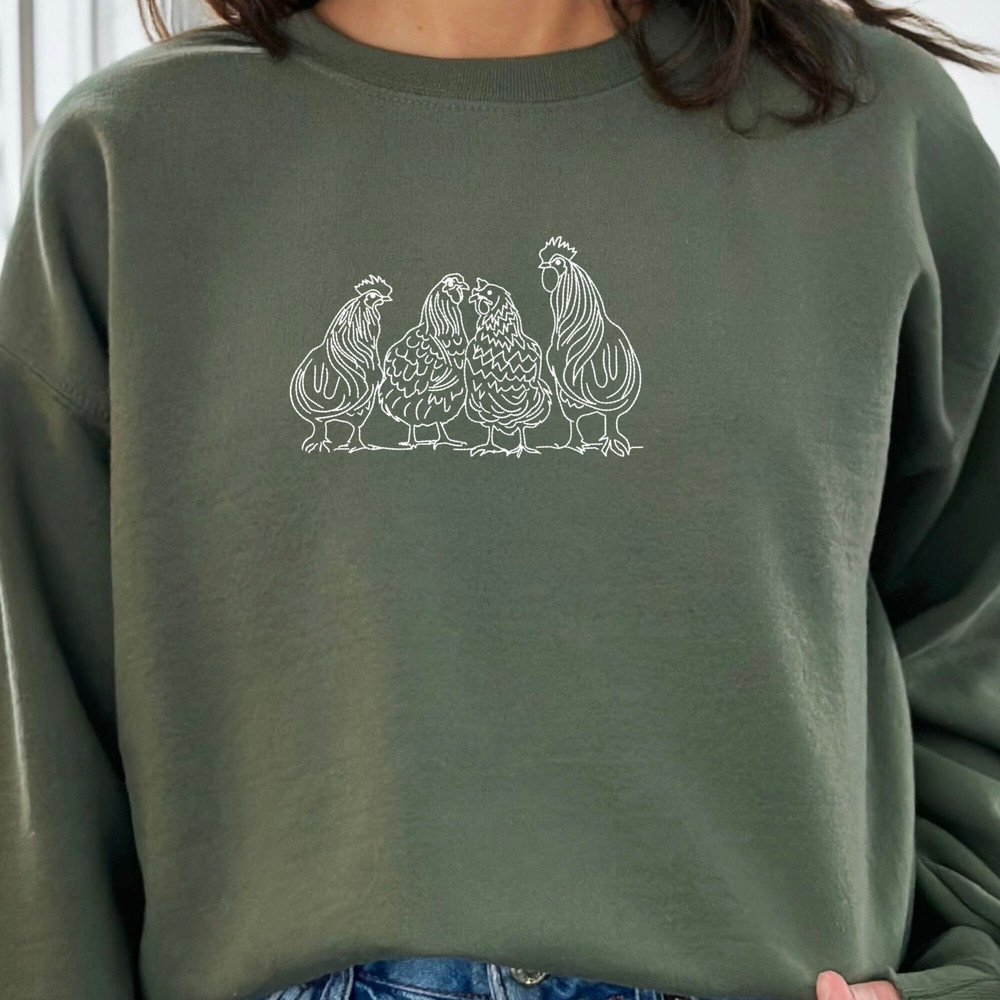 EMBROIDERED chickens crewneck, farm animals, farm, animals lover, animal, embroidered crew - 1.jpg