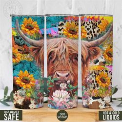 cow print tumbler with straw - western cow sunflower tumbler christmas gift for her - cowhide tumbler gift for her- cow