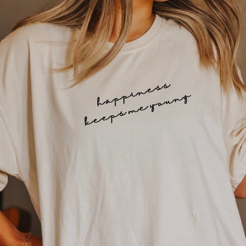EMBROIDERED shirt, happiness keeps me young, embroidered t-shirt, comfort colors shirt, embroidered tee, embroidered tshirt, faith, isnpo - 1.jpg