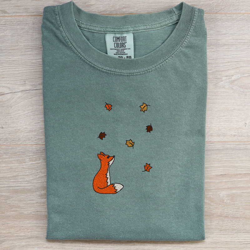 Fox EMBROIDERED Shirt, Embroidered T-Shirt, Embroidered Shirt, Comfort Colors Shirt, Embroidered tee, animal shirt,wildlife, embroidery - 1.jpg