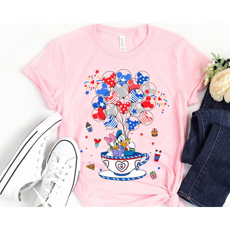 Patriotic Donald And Daisy USA Flag Balloon Tea Cup Shirt Cute Disney 4Th Of July T-shirt Disney Independence Day Disneyland Trip - 1.jpg