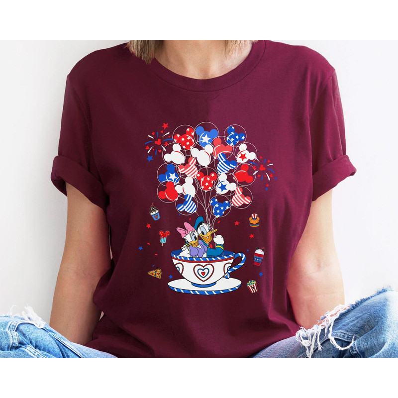 Patriotic Donald And Daisy USA Flag Balloon Tea Cup Shirt Cute Disney 4Th Of July T-shirt Disney Independence Day Disneyland Trip - 2.jpg