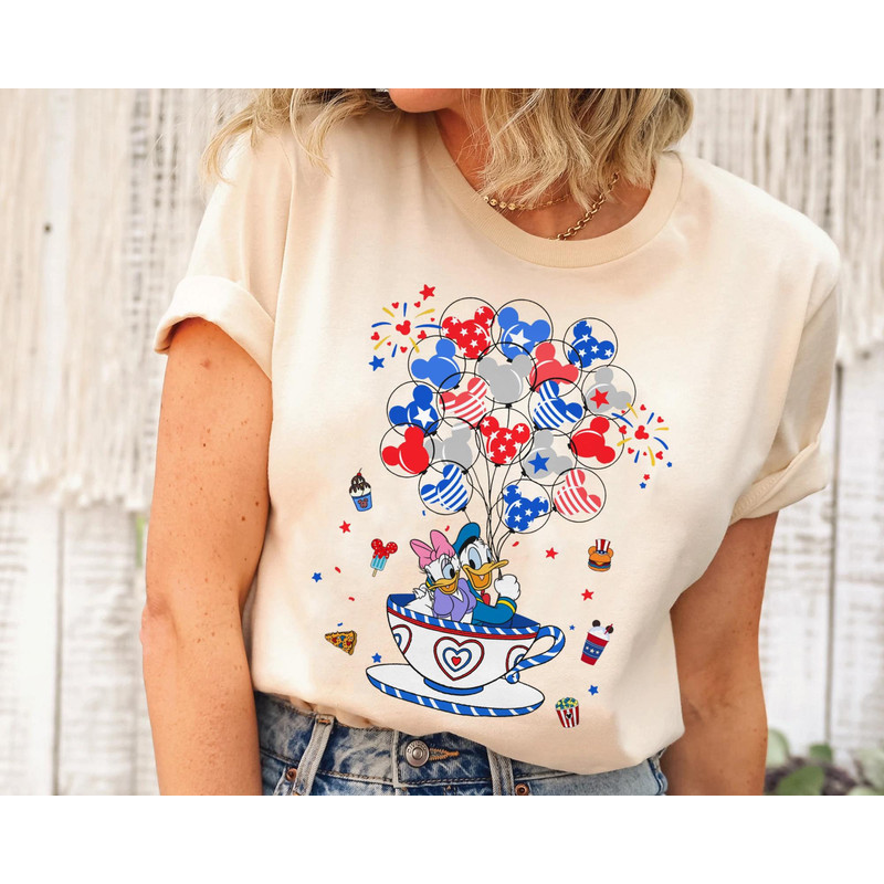 Patriotic Donald And Daisy USA Flag Balloon Tea Cup Shirt Cute Disney 4Th Of July T-shirt Disney Independence Day Disneyland Trip - 3.jpg