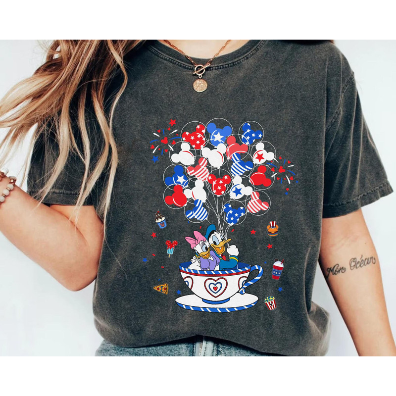 Patriotic Donald And Daisy USA Flag Balloon Tea Cup Shirt Cute Disney 4Th Of July T-shirt Disney Independence Day Disneyland Trip - 5.jpg