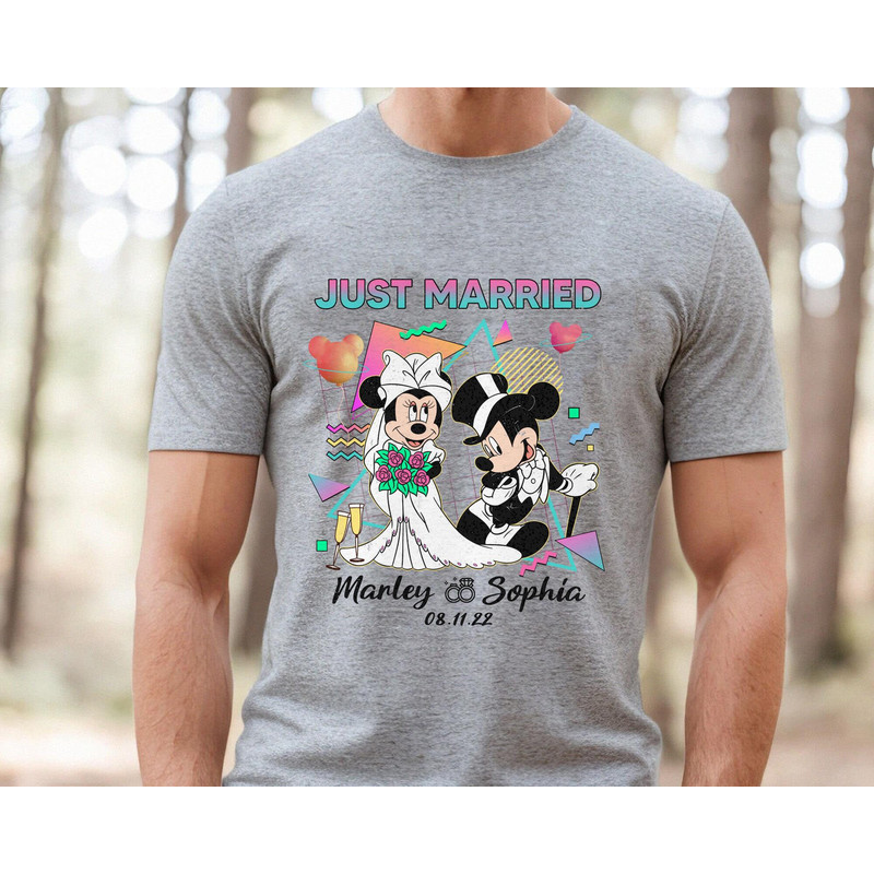 Personalized Retro 80s Just Married Mickey And Minnie Matching Tee Custom Husband And Wife Shirt Disney Wedding Anniversary T-shirt - 3.jpg