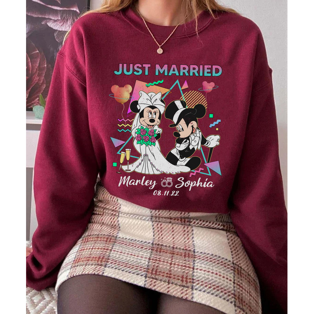 Personalized Retro 80s Just Married Mickey And Minnie Matching Tee Custom Husband And Wife Shirt Disney Wedding Anniversary T-shirt - 5.jpg