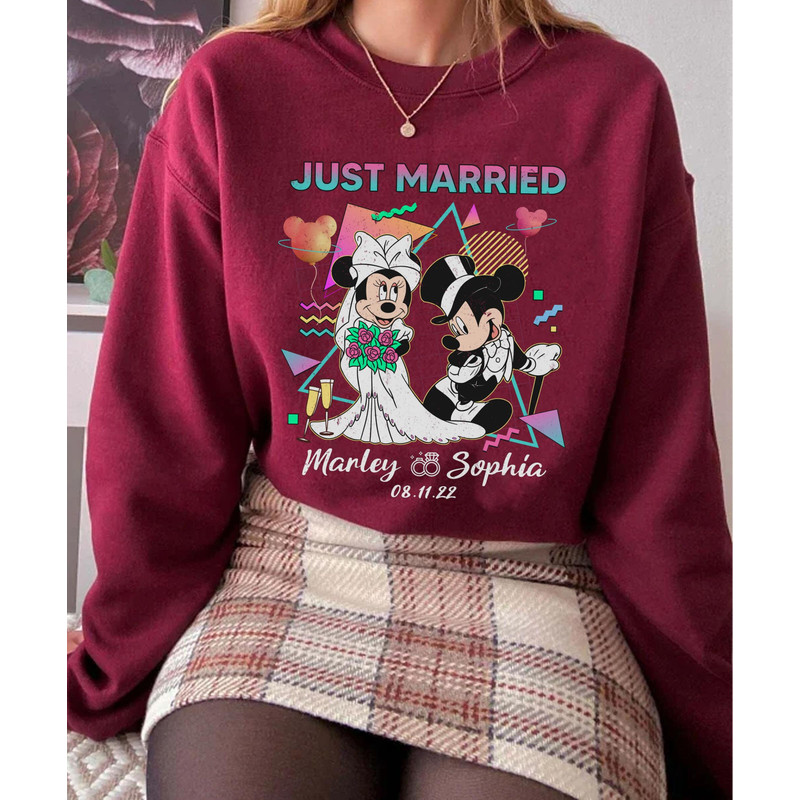 Personalized Retro 80s Just Married Mickey And Minnie Matching Tee Custom Husband And Wife Shirt Disney Wedding Anniversary T-shirt - 5.jpg