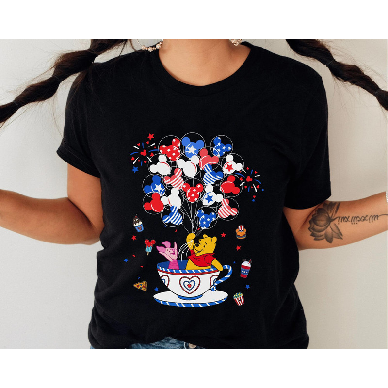 Pooh And Piglet Balloon Tea Cup 4Th Of July Shirt  Disney Patriotic USA Flag T-shirt  Disney Independence Day Tee  Walt Disney World - 2.jpg