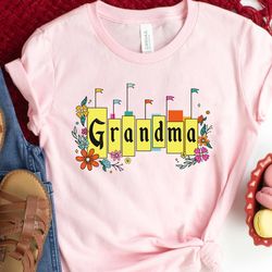 retro 70s disneyland sign grandma floral shirt