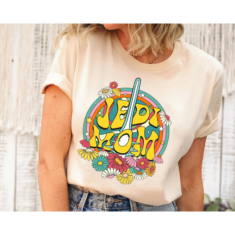 Retro 70s Star Wars Jedi Mom Flowers Shirt Mother's Day 2023 Galaxy's Edge Walt Disney World T-shirt Star Wars Mom Gift Ideas - 1.jpg