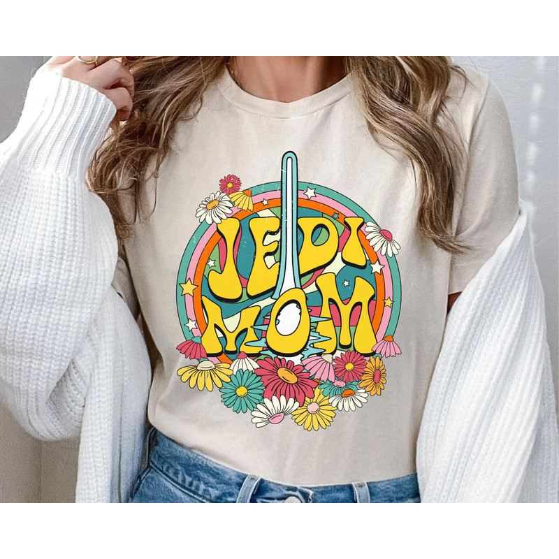 Retro 70s Star Wars Jedi Mom Flowers Shirt Mother's Day 2023 Galaxy's Edge Walt Disney World T-shirt Star Wars Mom Gift Ideas - 3.jpg
